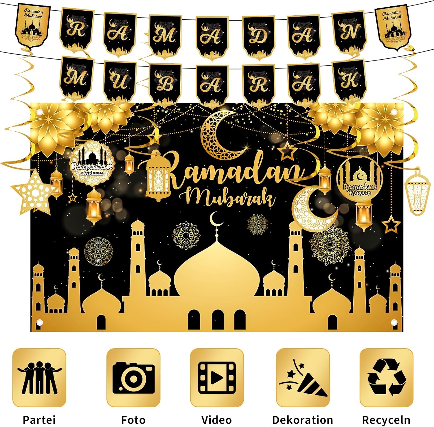 Kit décoration Ramadan Mubarak 180x110cm - 61% de remise