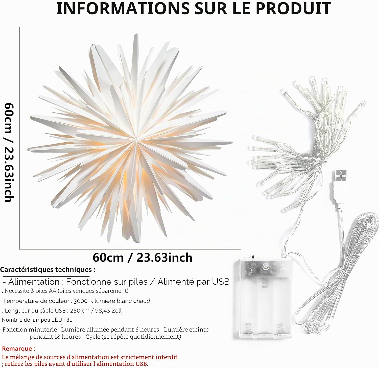 Eanloly Étoile de Noël 3D LED 60 cm - Jusqu'à -34% sur votre déco festive