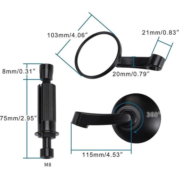 Rétroviseur universel pour guidon 22 mm - Noir - Jusqu'à 52% de réduction