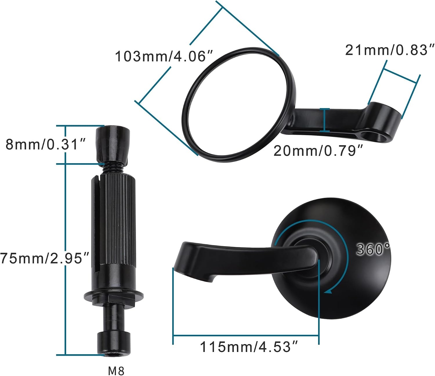 Rétroviseur universel pour guidon 22 mm - Noir - Jusqu'à 52% de réduction