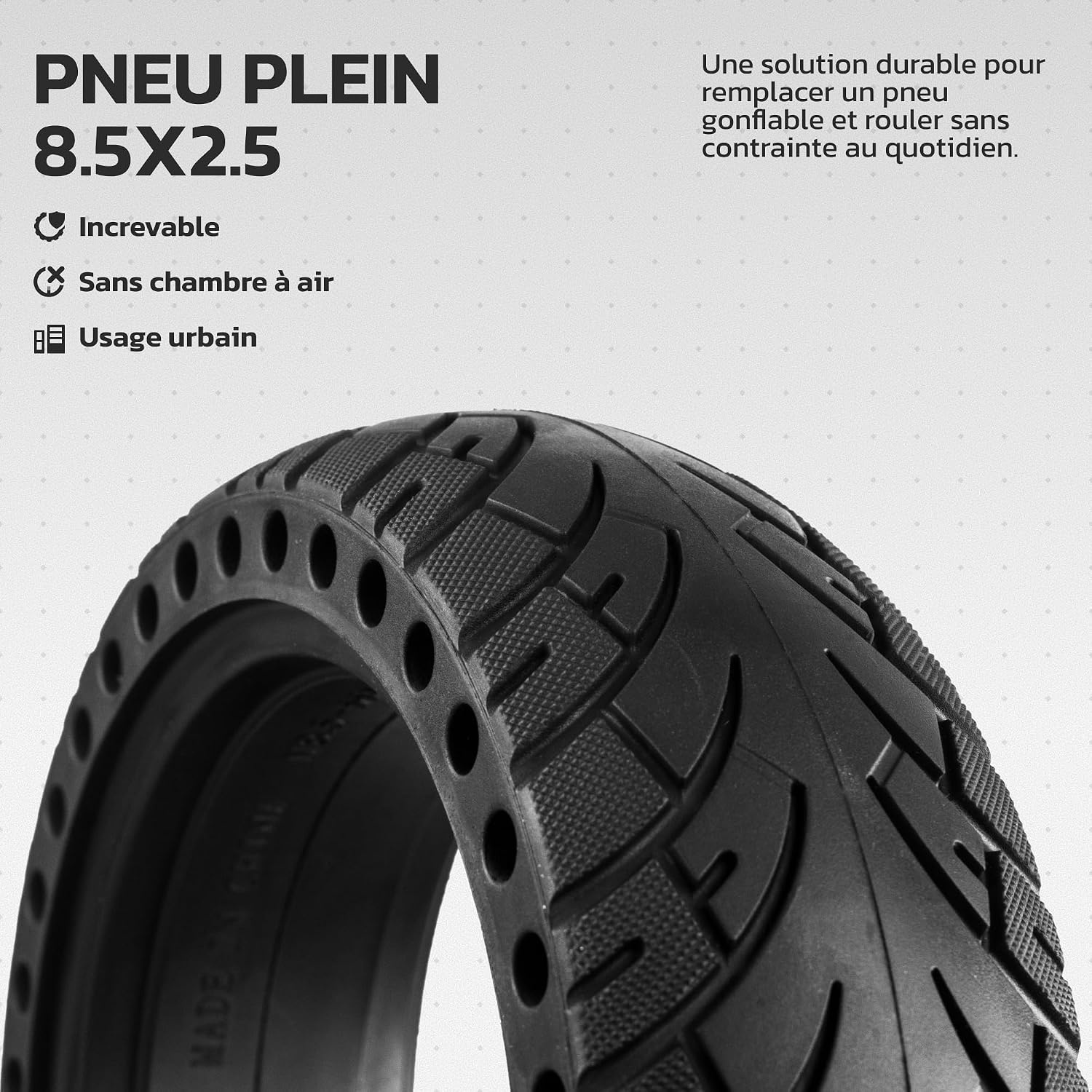 Pneu plein increvable 8,5x2,5" pour trottinette - Jusqu'à -34%
