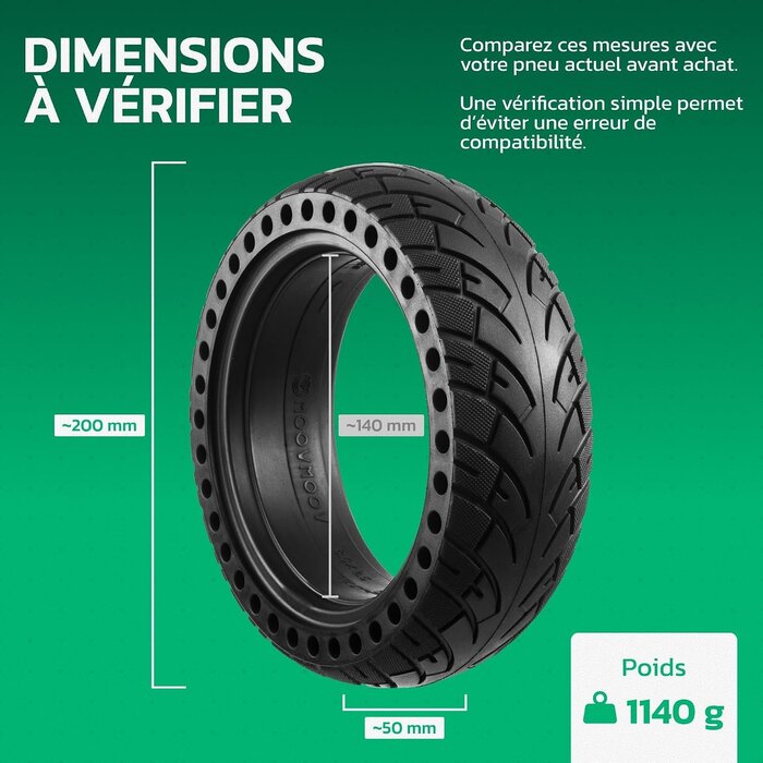 Pneu plein increvable 8,5x2,5" pour trottinette - Jusqu'à -34%