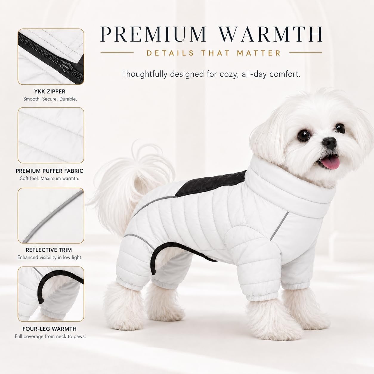 Manteau imperméable 4 pattes pour chien - Blanc cassé - XL - Jusqu'à 40% de rabais