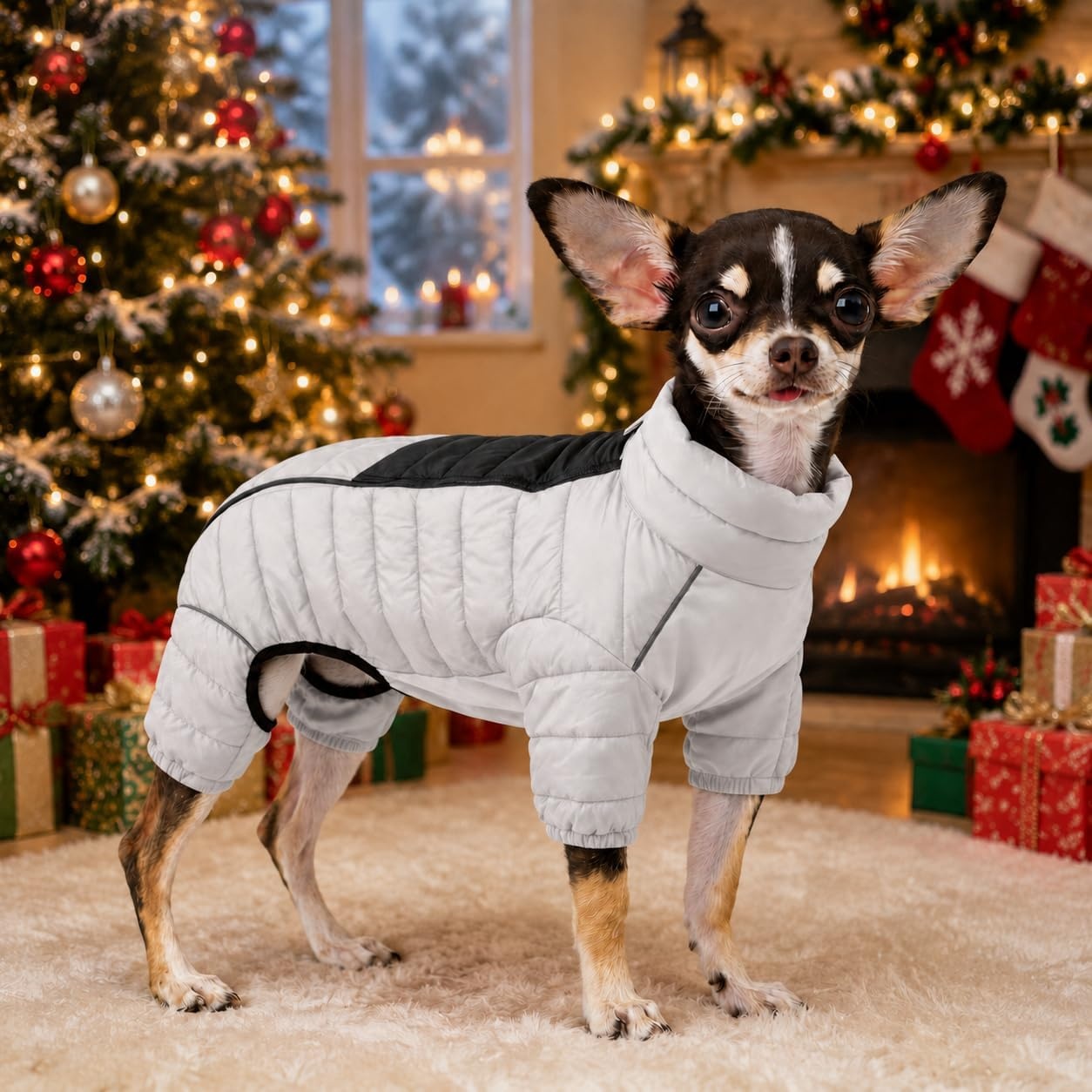 Manteau imperméable 4 pattes pour chien - Blanc cassé - XL - Jusqu'à 40% de rabais