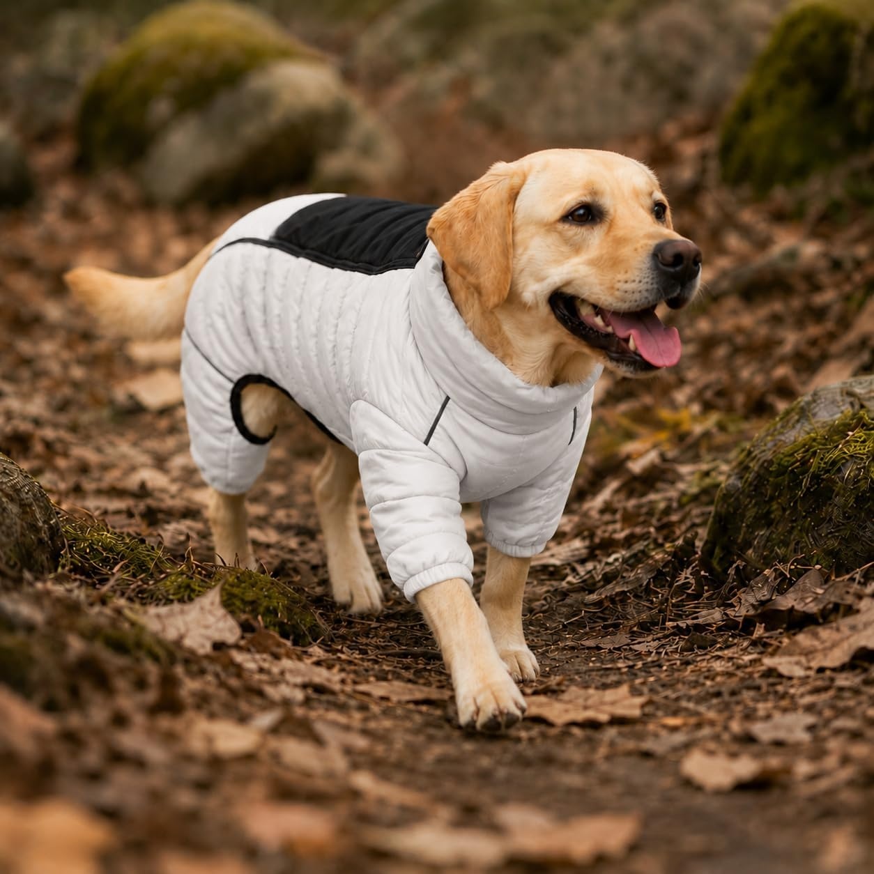Manteau imperméable 4 pattes pour chien - Blanc cassé - XL - Jusqu'à 40% de rabais