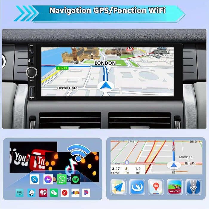 Autoradio 1-DIN Android 13 Écran 6,86" CarPlay/Android Auto - Jusqu'à 42% de remise