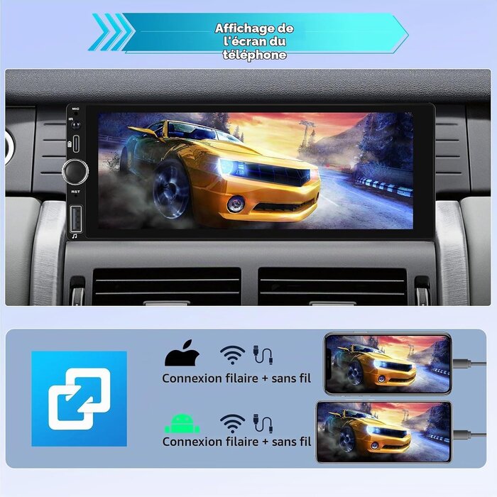Autoradio 1-DIN Android 13 Écran 6,86" CarPlay/Android Auto - Jusqu'à 42% de remise