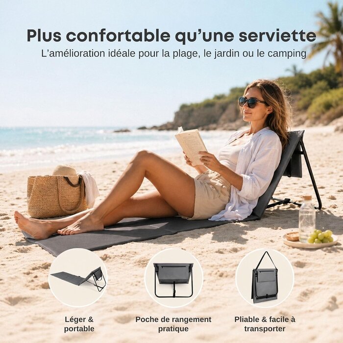 Lot de 2 tapis de plage pliables avec dossier réglable - Jusqu'à -41%
