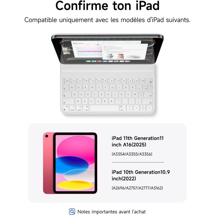 Hou Étui clavier ultra-fin pour iPad 10 - Blanc - Jusqu'à -75%