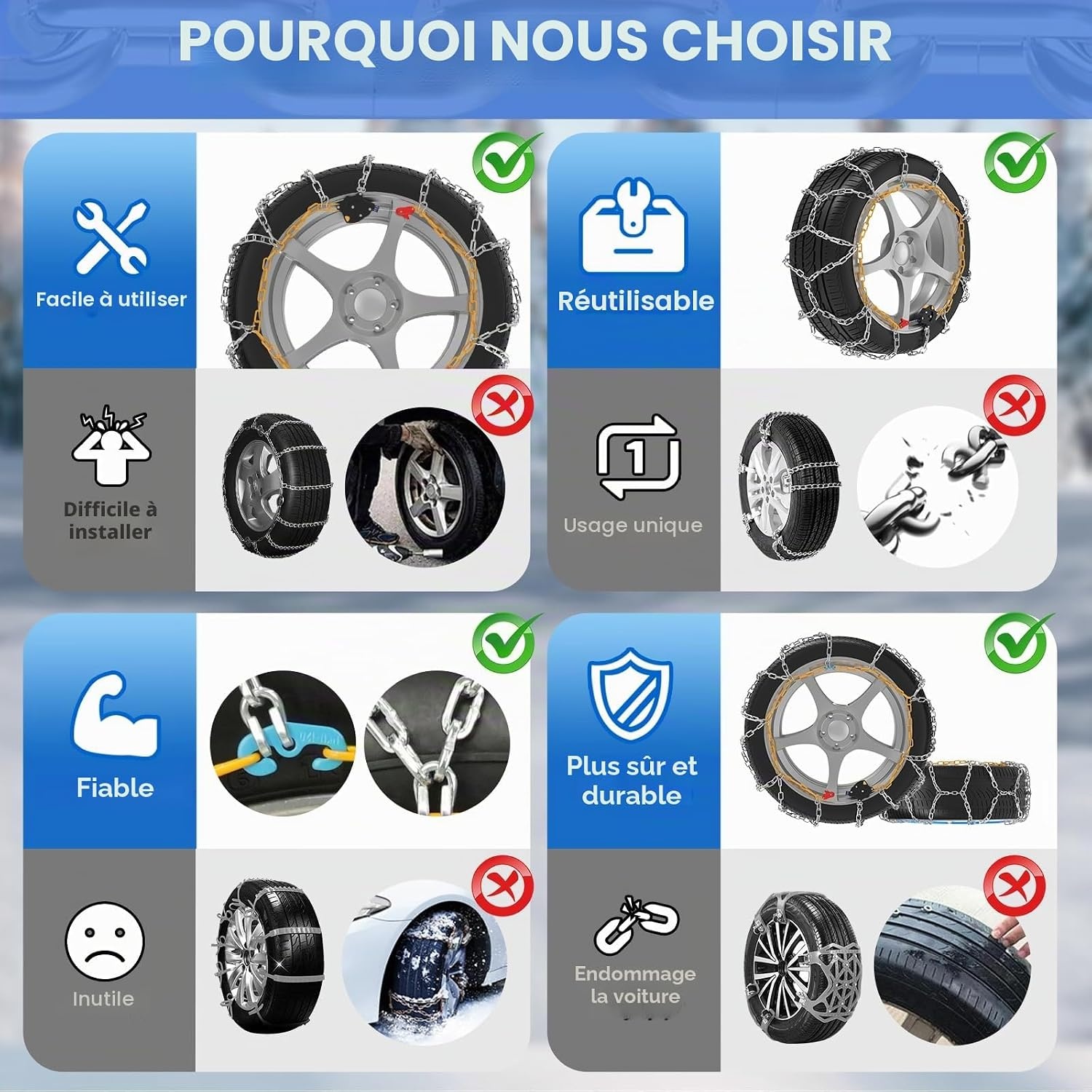 Chaînes neige taille 130 - Montage rapide - Jusqu'à -77% de remise