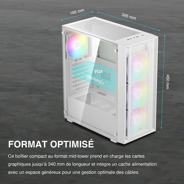 Boîtier PC ATX Blanc - 4 Ventilateurs ARGB - Jusqu'à 74% de remise