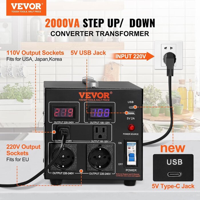 Vevor Convertisseur de tension 2000W bidirectionnel - Jusqu'à -73% sur le stock