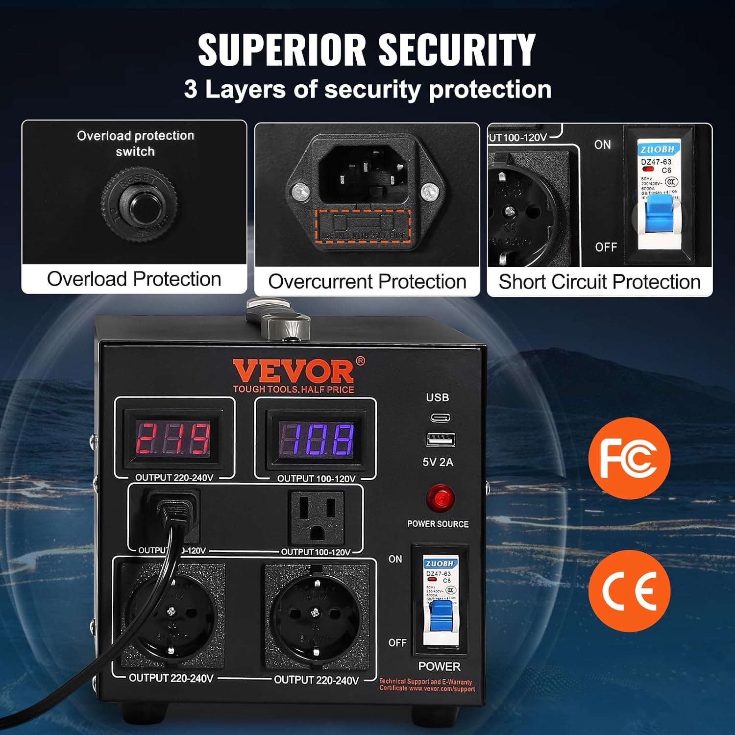 Vevor Convertisseur de tension 2000W bidirectionnel - Jusqu'à -73% sur le stock