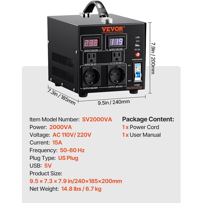 Vevor Convertisseur de tension 2000W bidirectionnel - Jusqu'à -73% sur le stock