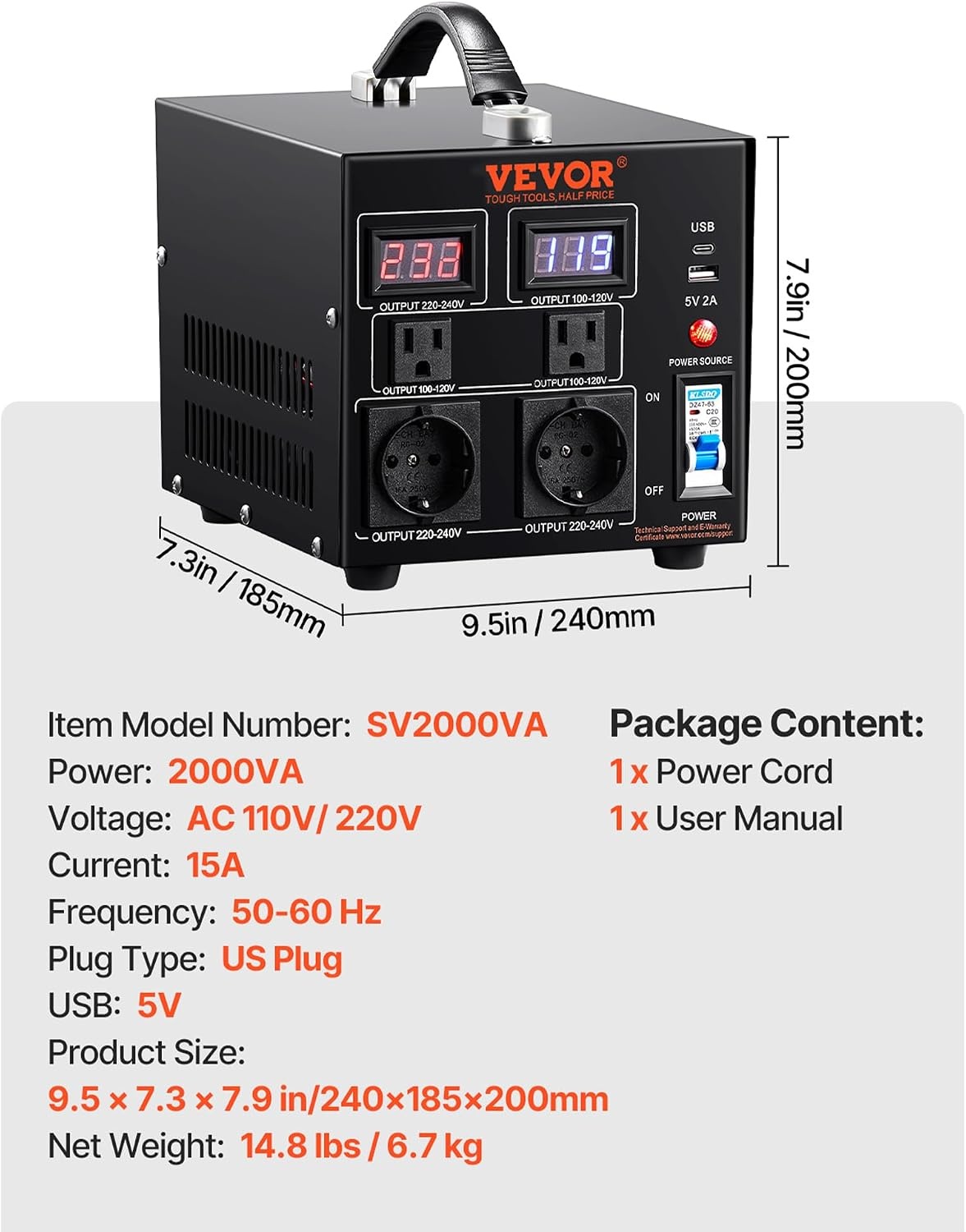 Vevor Convertisseur de tension 2000W bidirectionnel - Jusqu'à -73% sur le stock