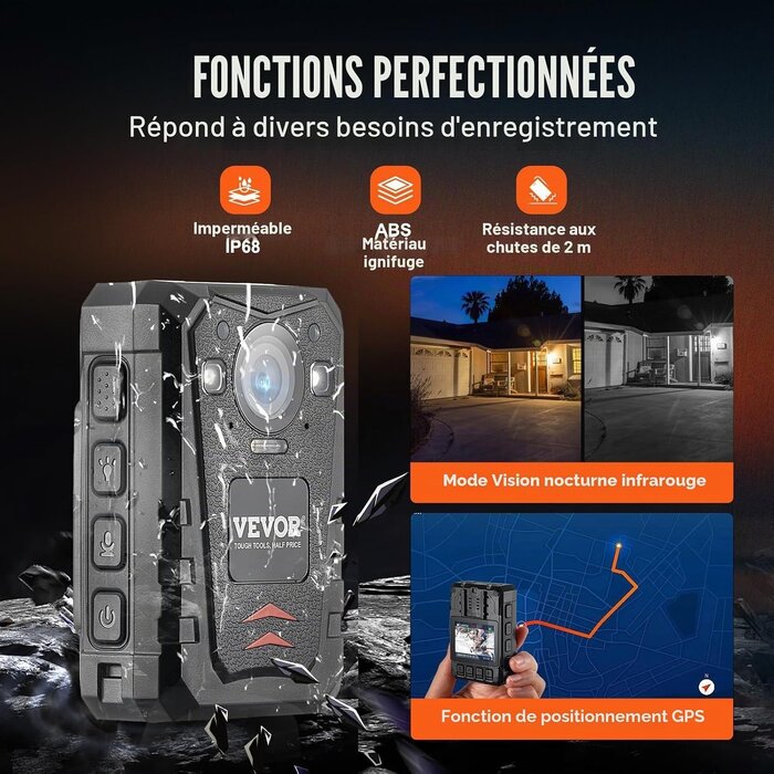 Caméra corporelle 2K avec GPS et vision nocturne - Jusqu'à -35%