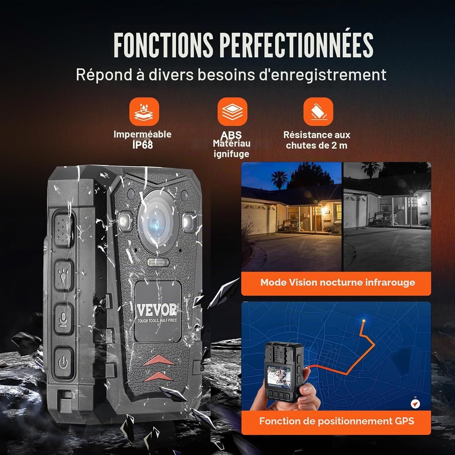 Caméra corporelle 2K avec GPS et vision nocturne - Jusqu'à -35%