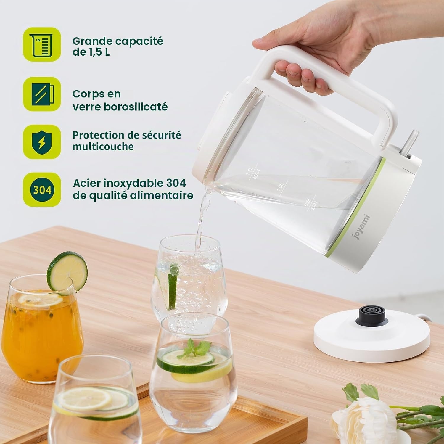 Bouilloire électrique en verre 1,5 L - Jusqu'à 26% de remise