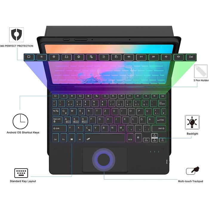 Roofei Étui clavier pour Galaxy Tab S9 avec pavé tactile - Jusqu'à 72% de remise