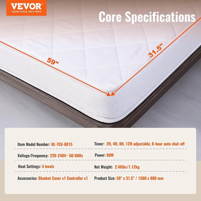 Vevor Chauffe-matelas électrique 150x80cm - Jusqu'à -69% de remise