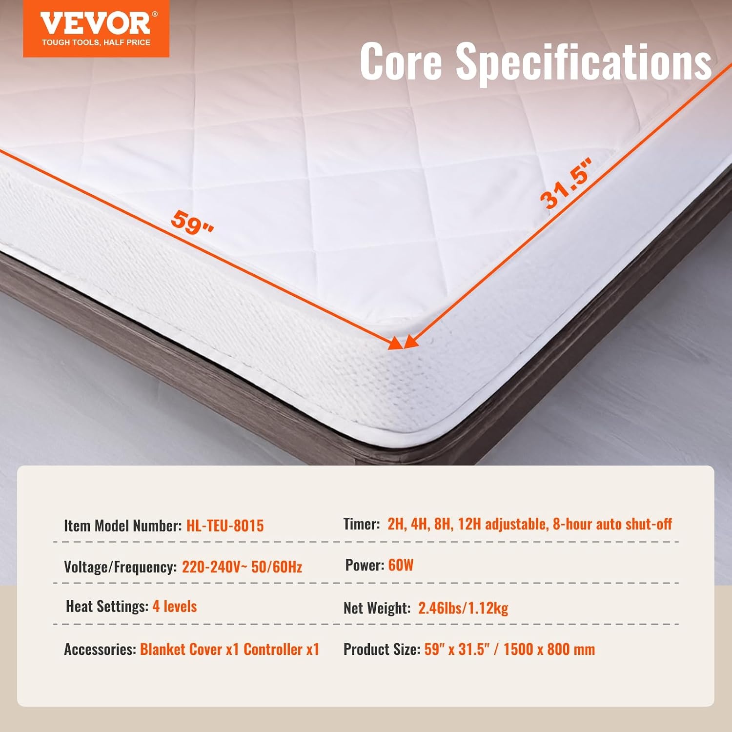 Vevor Chauffe-matelas électrique 150x80cm - Jusqu'à -69% de remise