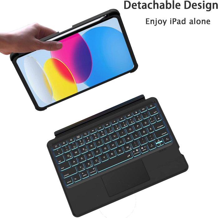 Roofei Étui clavier pour iPad 10 (10,9") avec trackpad - QWERTZ - Jusqu'à -70%