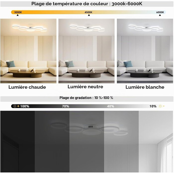 Plafonnier LED 5 anneaux 50W Dimmable - Design Moderne - Jusqu'à -69%