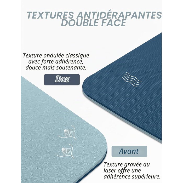 Tapis de yoga TPE 8 mm antidérapant - Bleu - Jusqu'à 66% de réduction