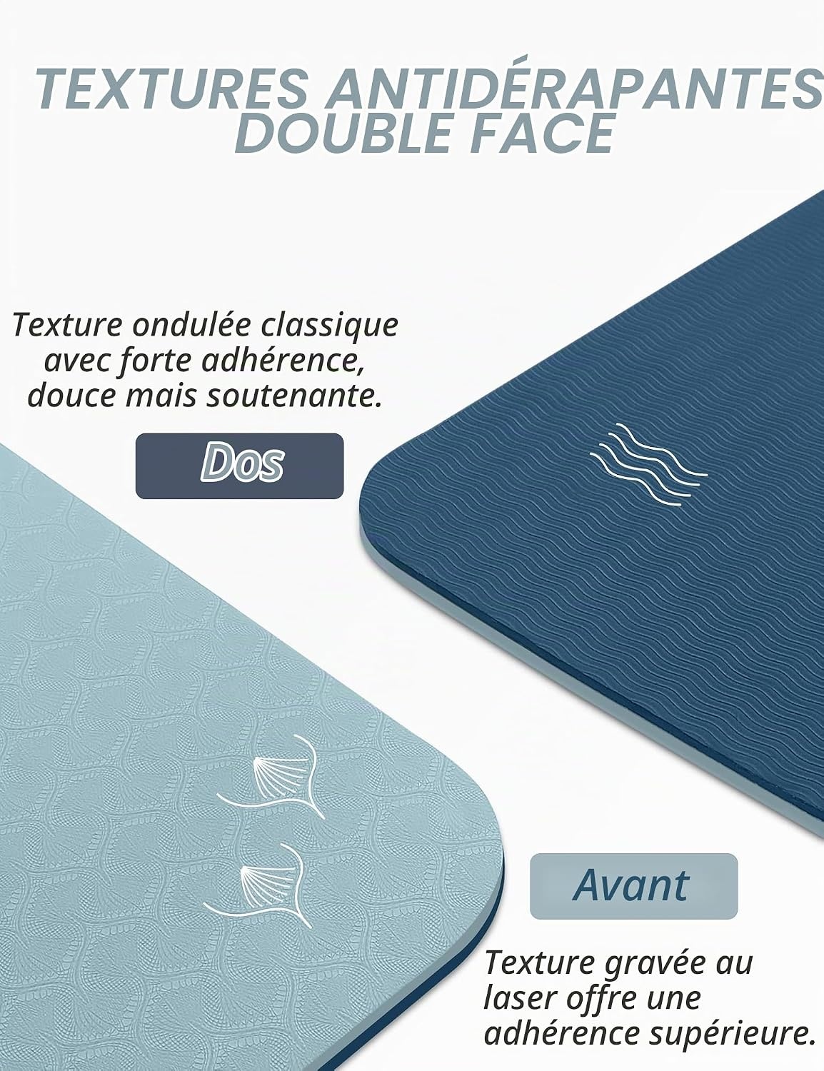 Tapis de yoga TPE 8 mm antidérapant - Bleu - Jusqu'à 66% de réduction