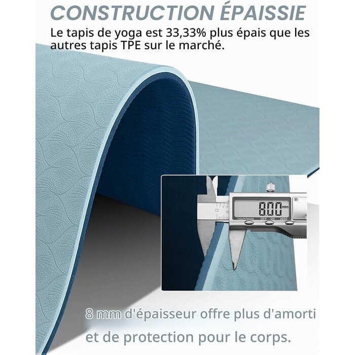 Tapis de yoga TPE 8 mm antidérapant - Bleu - Jusqu'à 66% de réduction