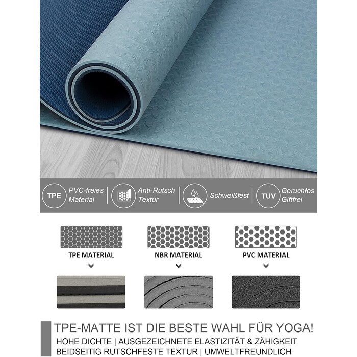 Tapis de yoga TPE 8 mm antidérapant - Bleu - Jusqu'à 66% de réduction