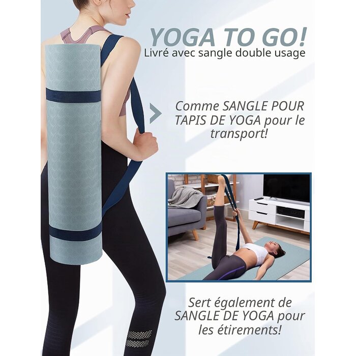 Tapis de yoga TPE 8 mm antidérapant - Bleu - Jusqu'à 66% de réduction