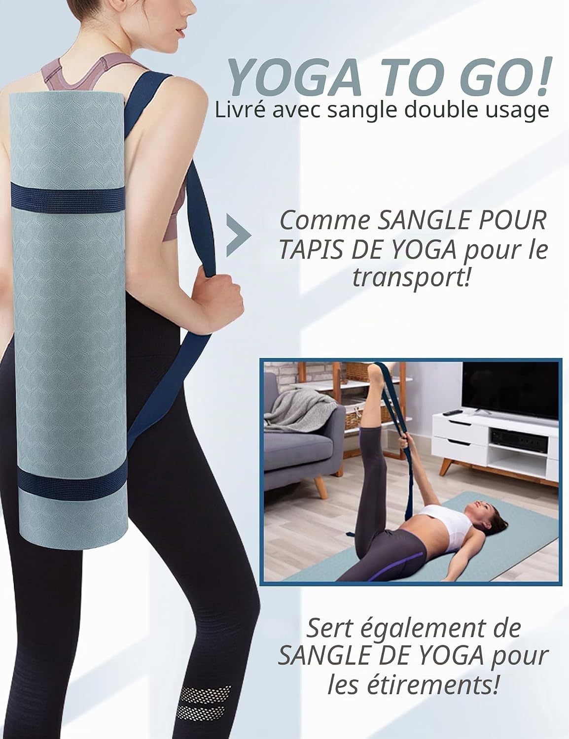 Tapis de yoga TPE 8 mm antidérapant - Bleu - Jusqu'à 66% de réduction