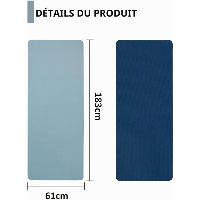 Tapis de yoga TPE 8 mm antidérapant - Bleu - Jusqu'à 66% de réduction