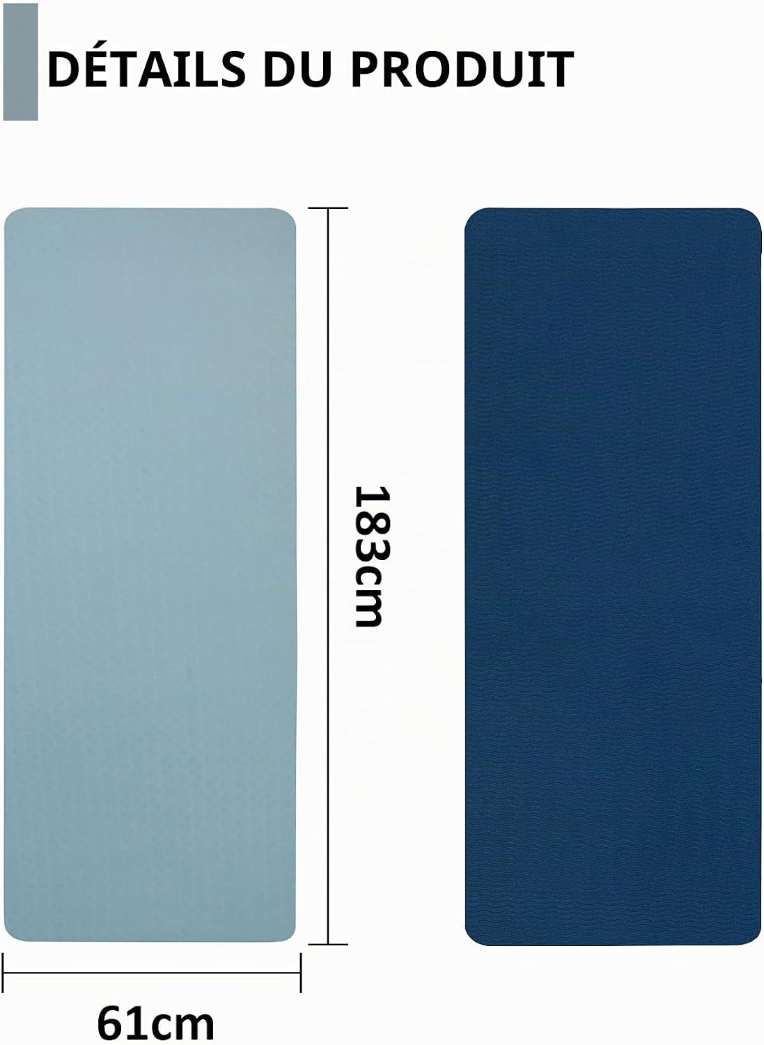 Tapis de yoga TPE 8 mm antidérapant - Bleu - Jusqu'à 66% de réduction
