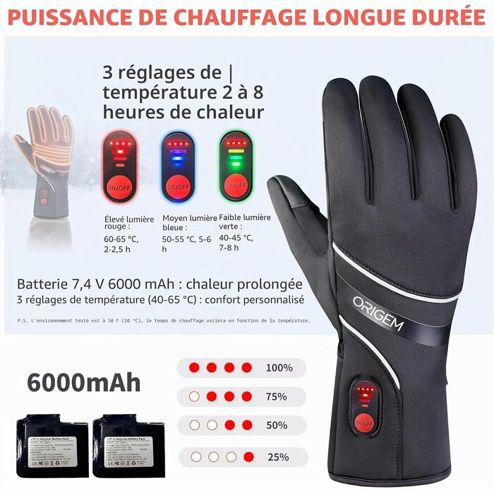 Gants chauffants rechargeables autonomie 8h - Jusqu'à 68% de réduction