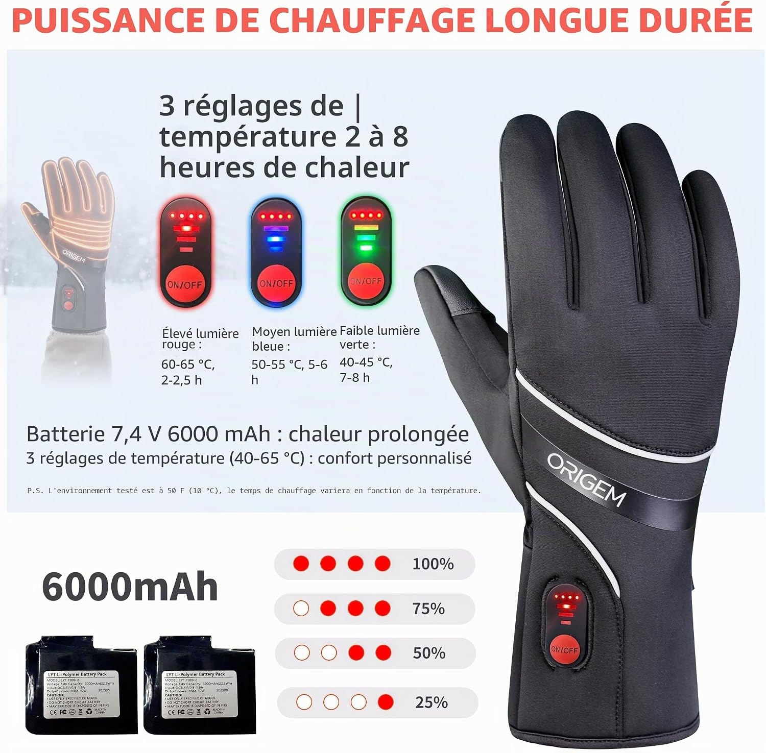 Gants chauffants rechargeables autonomie 8h - Jusqu'à 68% de réduction