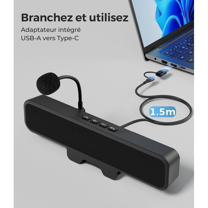 Barre de son PC USB avec micro amovible - Jusqu'à 66% de remise
