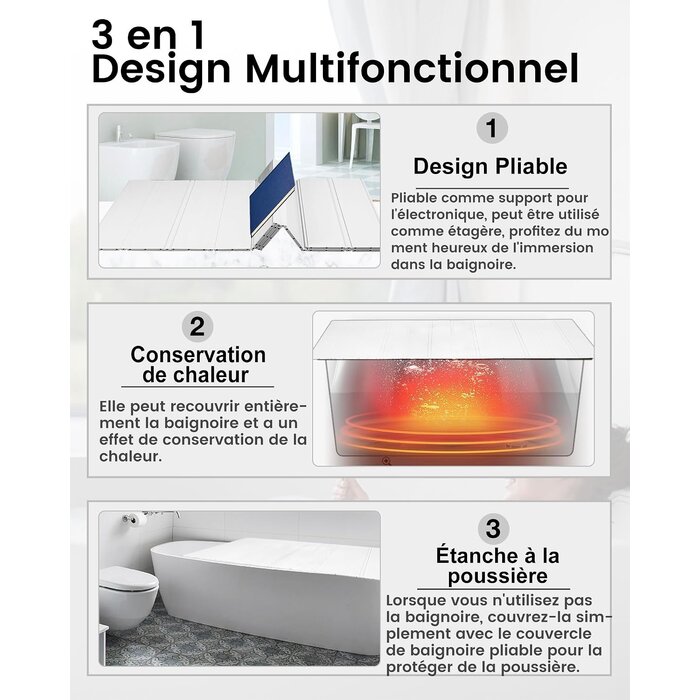 Couverture de Baignoire Pliable 70x170cm - Jusqu'à -70% de remise