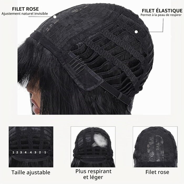 Perruque carré court noir avec frange - Jusqu'à -64% sur notre stock outlet