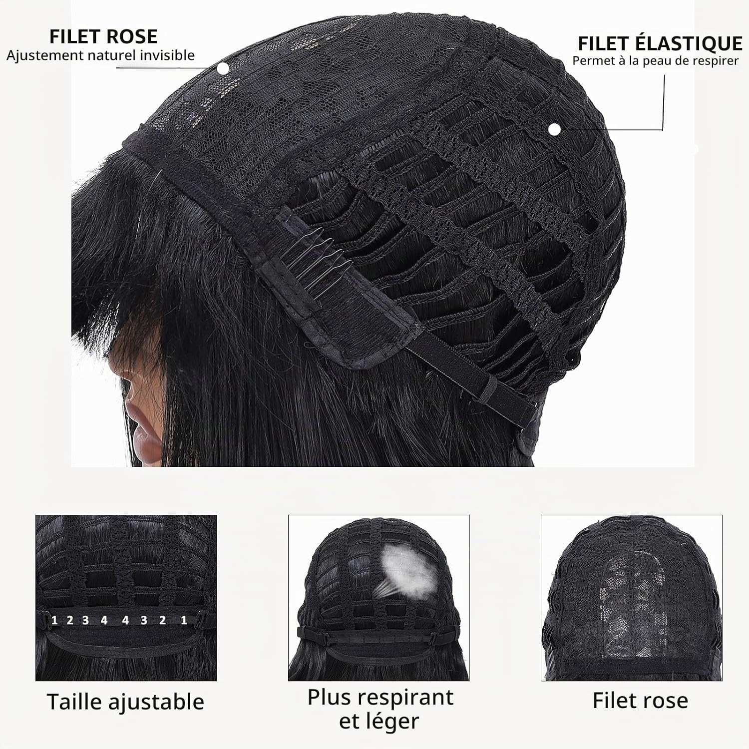 Perruque carré court noir avec frange - Jusqu'à -64% sur notre stock outlet