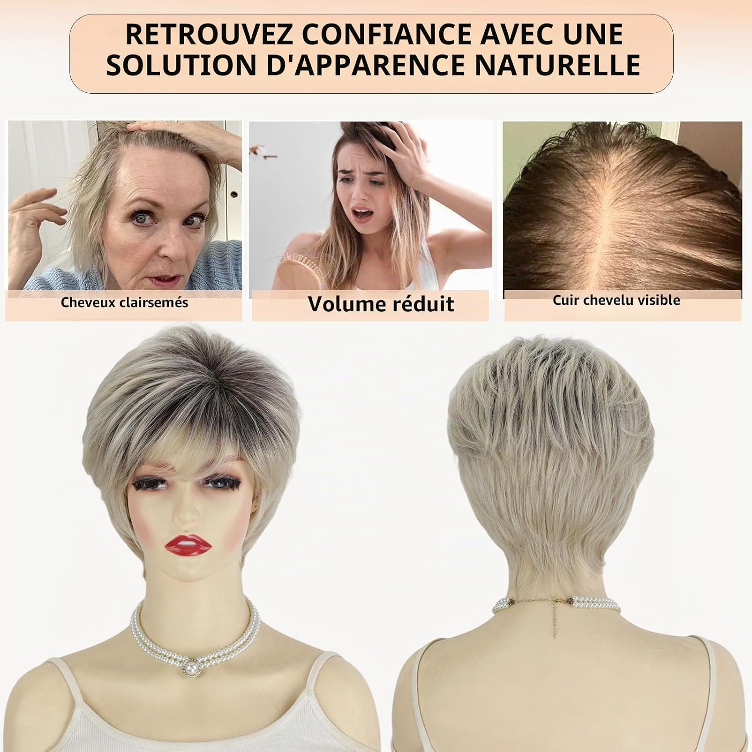 Perruque Pixie Ombré Blond Platine - Jusqu'à -65% sur le modèle déballé