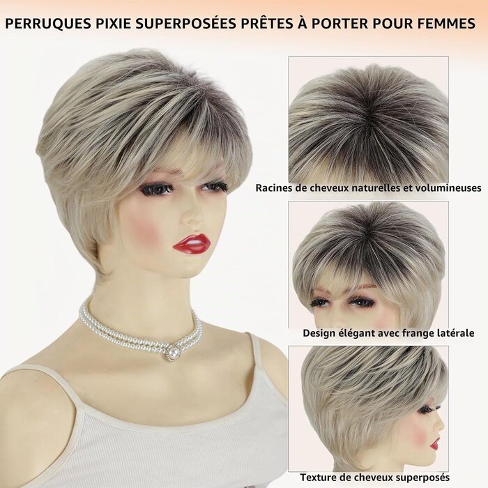 Perruque Pixie Ombré Blond Platine - Jusqu'à -65% sur le modèle déballé