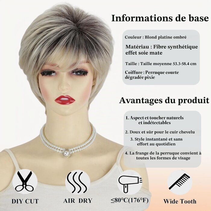 Perruque Pixie Ombré Blond Platine - Jusqu'à -65% sur le modèle déballé
