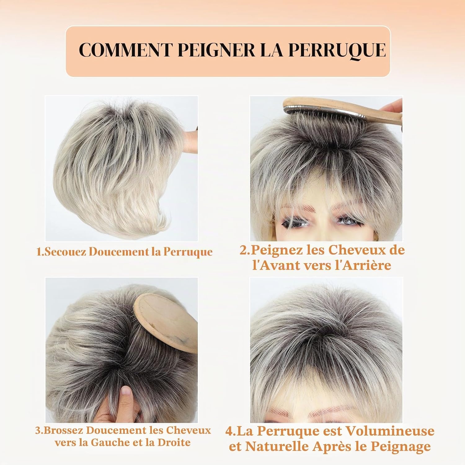Perruque Pixie Ombré Blond Platine - Jusqu'à -65% sur le modèle déballé