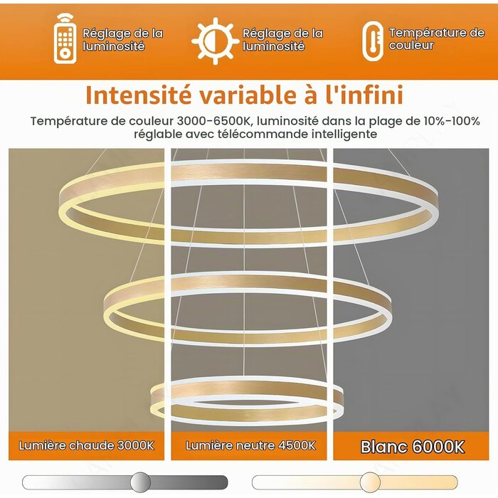 Suspension LED 3 Anneaux Dorés - Dimmable - Jusqu'à -71% de réduction
