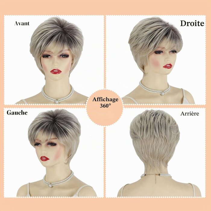 Perruque courte Pixie blond platine ombré - Jusqu'à -65%