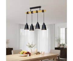 Suspension industrielle 4 lumières métal et bois - Jusqu'à 64% de remise