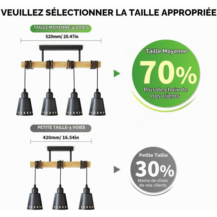 Suspension industrielle 4 lumières métal et bois - Jusqu'à 64% de remise