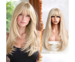 Barsdar Perruque blonde longue avec frange - 61cm - Jusqu'à -62% sur le prix